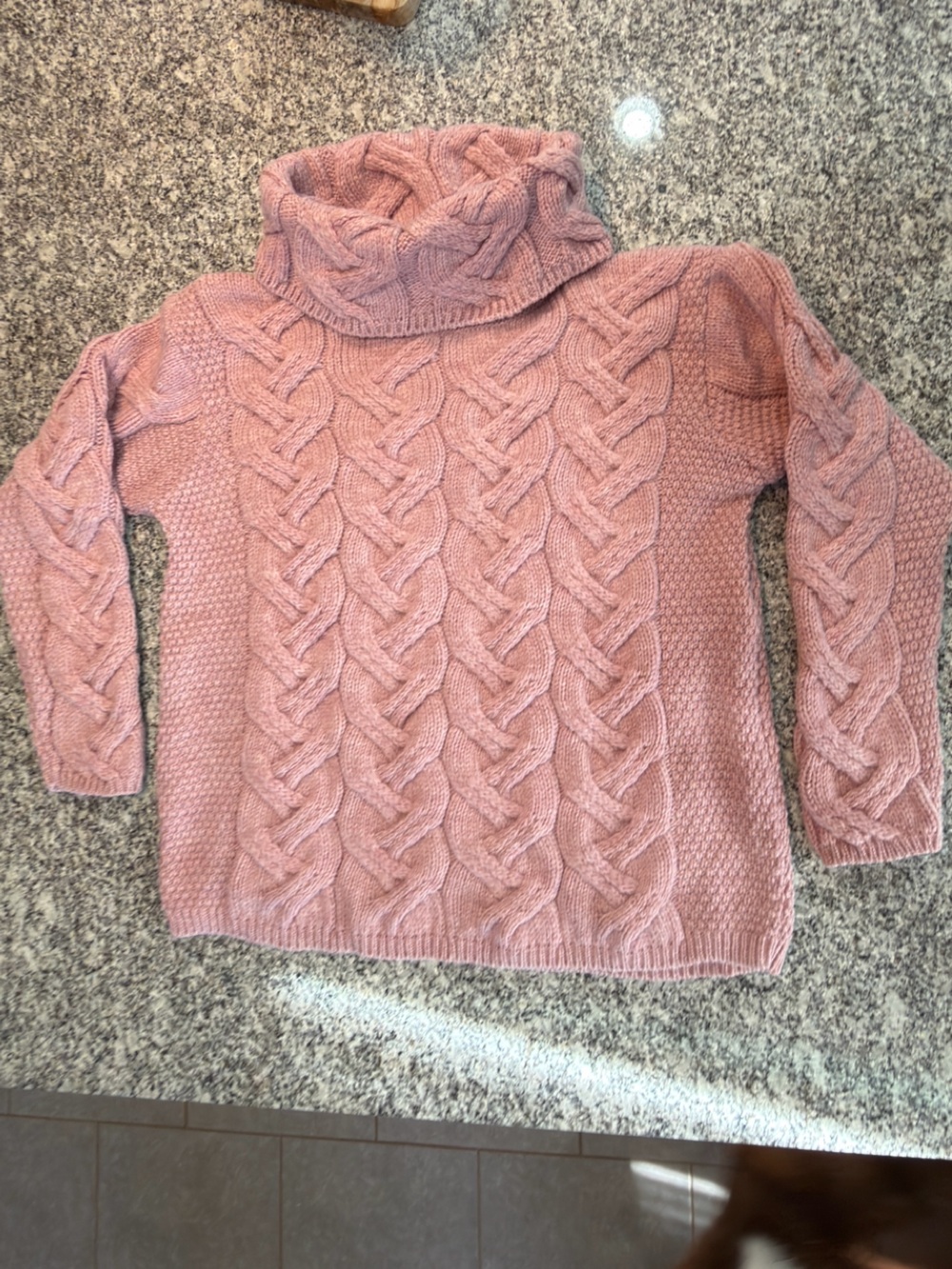 aran Cable-Knit Cowl Neck Sweater - Dusty Rose - Picture 5 of 5